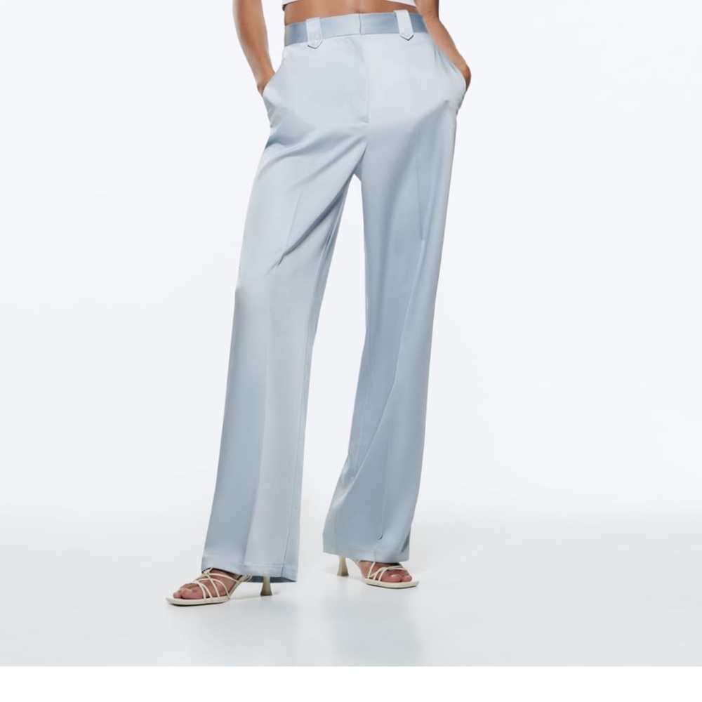 Satin effect baby blue pants